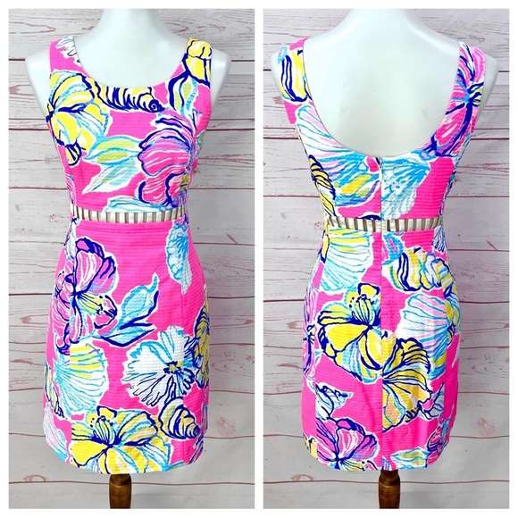 Lilly Pulitzer Iggy Kir Royal Pink Swept By The Tides Cut Out Waist Shift Dress - Picture 1 of 11